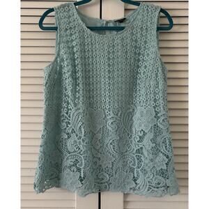 Talbots Size 12 Sleeveless Lined Aqua Blue Crochet Lace Top Blouse Side Zip